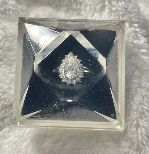 Anello in argento sterling SS 925 con zirconi a goccia sfaccettati misura 6,5 fascia con portagioie - Foto 2 di 12