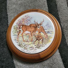 Round Wood & Ceramic Tile Deer Wall Hanging