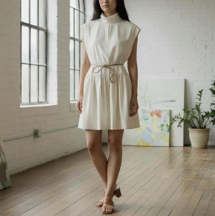 NWT Zimmermann Dress Sz 1 AU 10 US 6 Roll Collar Beige Ivory Timeless Mini