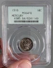 1916 P PCGS MS64FB Mercury Dime 10c US Mint Silver Coin 1916-P Gen 2.1 OGH