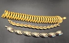 Vintage Lot Of 3 Gold & Silver Tone Charm Chain Panel Bracelet 1 Trifari