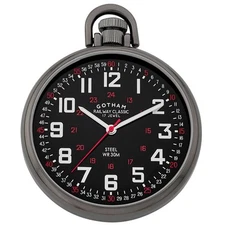 Gotham Men's Gunmetal Stainless Steel Mechanical Railroad Style Pocket Watch