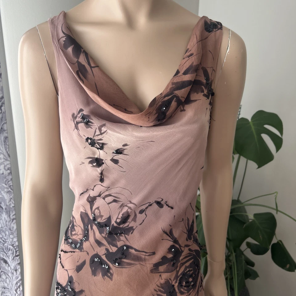 Adrianna Papell Boutique Taupe Ombré Maxi Fairy Silk Slip Dress Y2k 90s Sz 8 - Image 2 of 4
