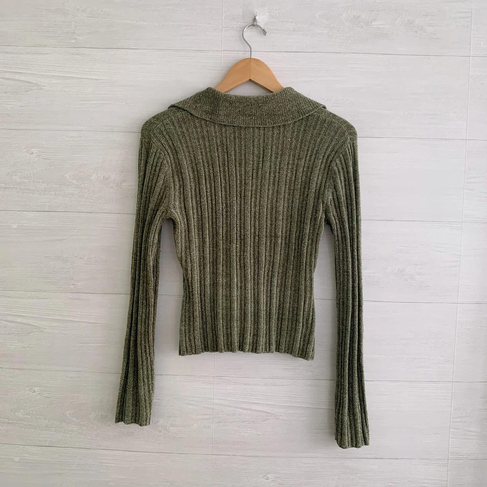 Vintage 90s Y2K NWT Airport Kohl’s green ribbed chenille polo v-neck sweater L - Image 4 of 4