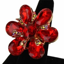 Red/ Gold Crystal Flower Stretch Ring