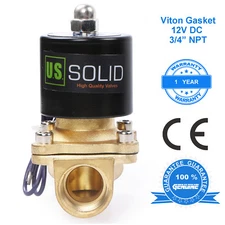 U. S. Solid 3/4" Brass Electric Solenoid Valve 12V DC NC VITON Semi-direct
