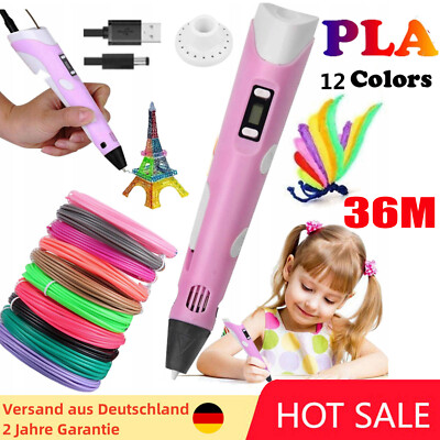 Kinder DIY 3D Stifte Set 3D Druckstift 12Farben 36m PLA Filament 3D Printing Pen