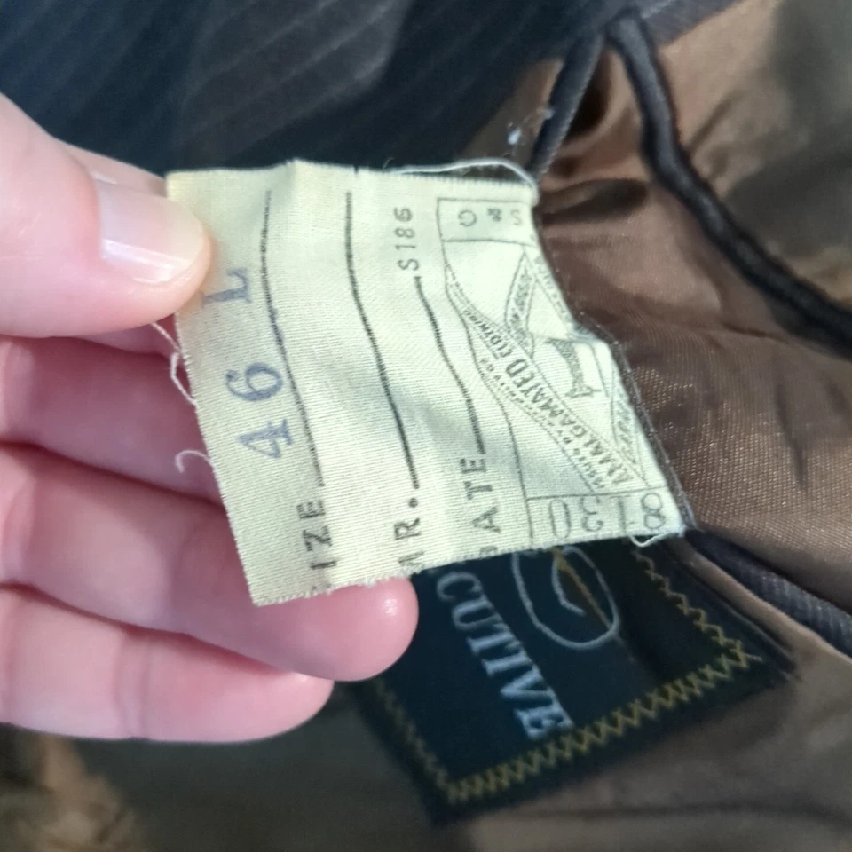 Traje Vintage 3 Piezas 46 L Marrón Chaqueta Chaleco Pantalones Rayas Foto 3 de 4