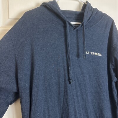 Watermen Earn Your Salt Blue Hooded Long Sleeve Lightweight Shirt Men Size XL