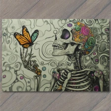 Art Print Elegant Skeleton Butterfly Hand Floral Ink Style Gothic Surreal Skull