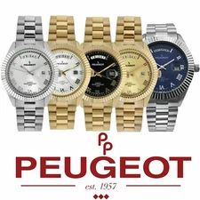 Men14K Gold Plated Big Face Luxury Watch - Day Date, Roman Numerals by Peugeot