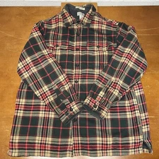 LL Bean Flannel Shirt Mens Large Plaid Thick Fleece Lined Shacket Pockets