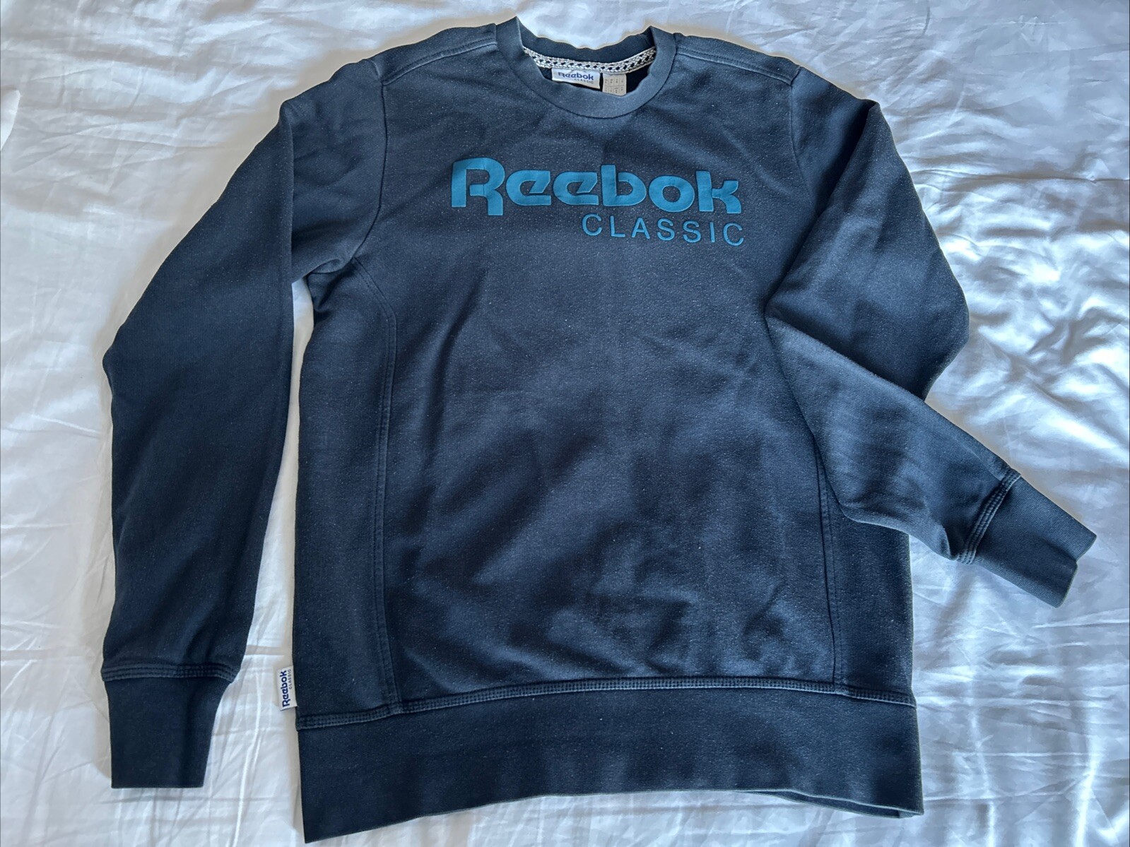 Reebok Classics Sweatshirt Vintage Men’s Medium Navy Blue Jumper UK M Print Logo
