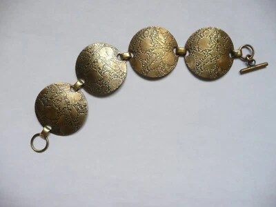Ancien Bracelet Art Déco Métal Doré Coquillages Vintage - Photo 1/4
