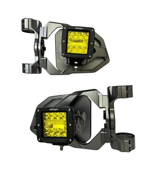 Chupacabra Offroad Cuero Race Mirrors  + Amber LED Lights  1-3/4'' OD Tube-Gray