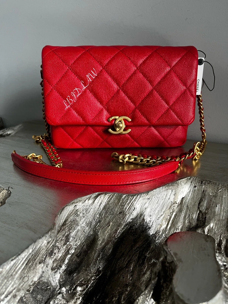 CHANEL 22P Chain Melody Bag Red Caviar Gold HW Grained Calfskin Small Flap  Bag