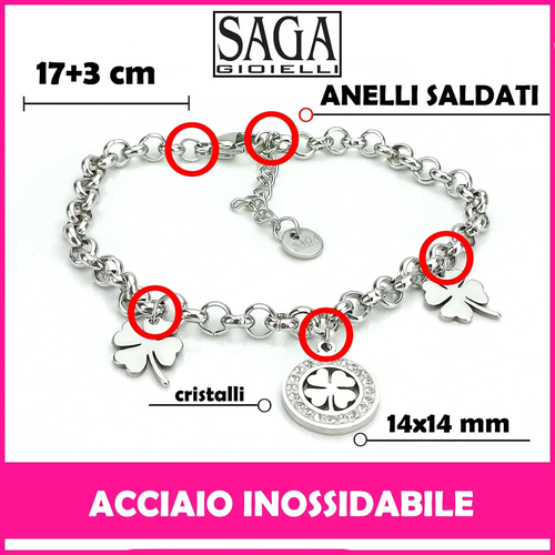 ® Bracciale Donna Stella Cuore Quadrifoglio Albero Della Vita Portafortuna Accia - Foto 4 di 12