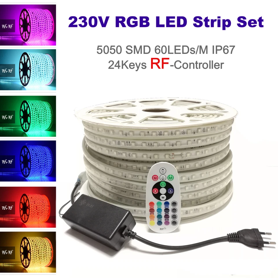 2-50M 230V RGB LED Streifen Strip 60LEDs/M RF IR Bluetooth WiFi Controller - Bild 4 von 4