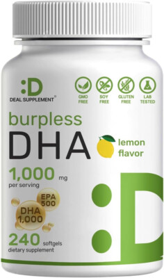 DHA 1000 mg + EPA 500 mg | 240 cápsulas blandas, sin eructos, sabor limón