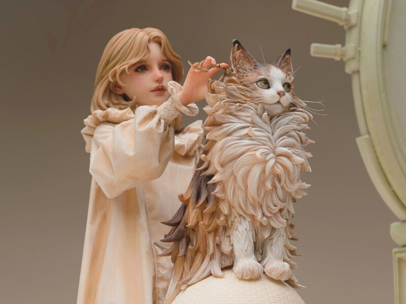 1/7 Cortador de pelo de peluquero gato gato sin pintar niña dama figura resina GK kit modelo molde
