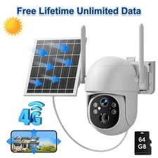 3MP 4G LTE Cellular Solar Security Camera PIR Motion Sensor Free Unlimited Data