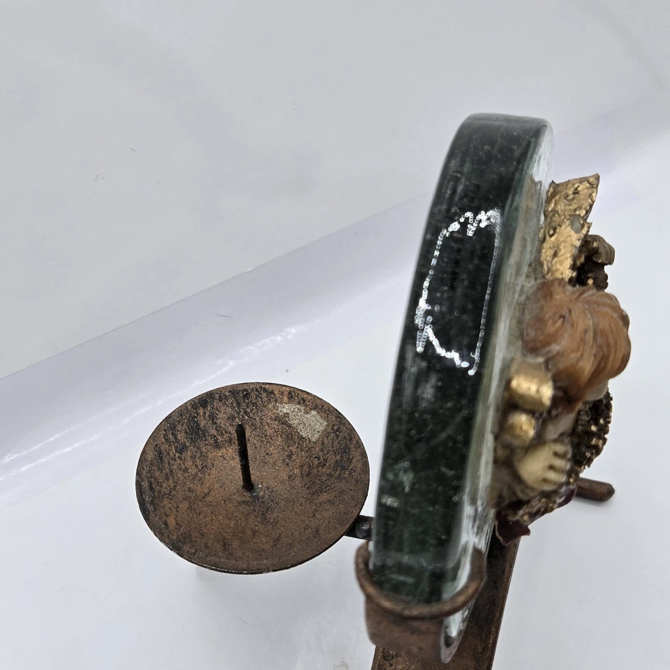 Candelabro de ángel de colección hecho a mano querubín redondo soplado a mano marco de metal 6,5" H Foto 4 de 4