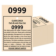 2 Part Valet Parking Tickets 1000 Tickets with Car Diagram Valet Tags Numbe...