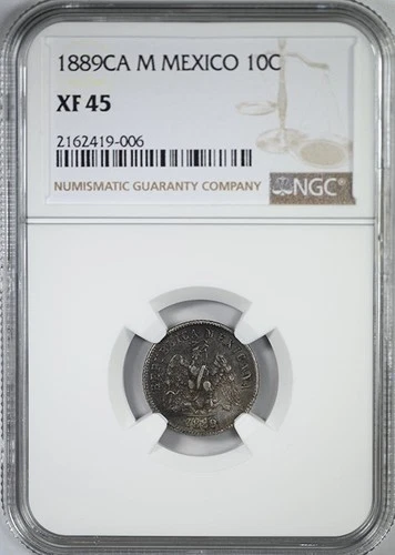 1889 CA M Mexico 10C Centavos NGC XF45