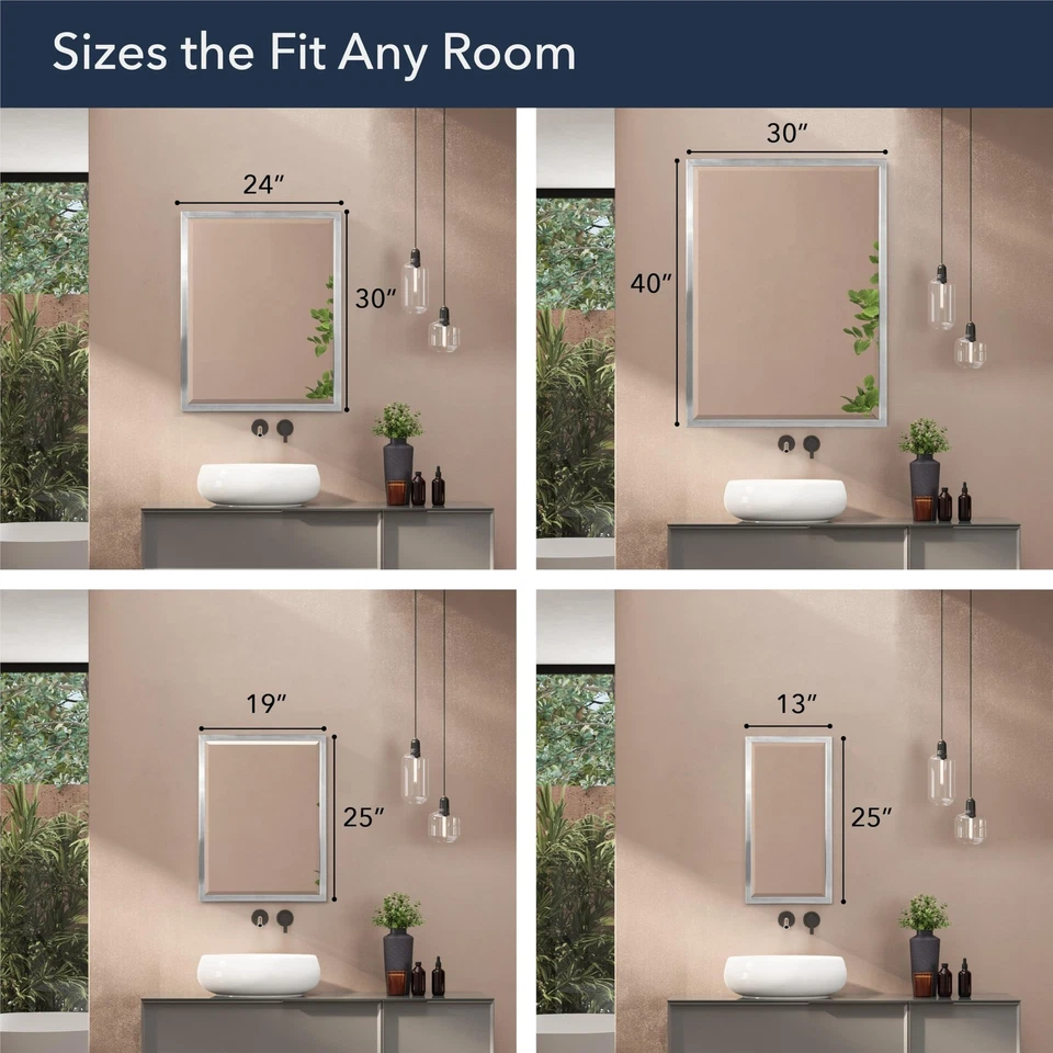 Brushed Nickel Bathroom Vanity Mirror, Beveled Stainless Steel Decorative Mir... - Image 3 of 4