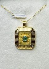 18k Gold Over 925 Sterling Silver Emerald Star Square Pendant Necklace