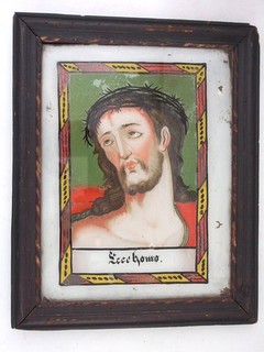 Hinterglas Heiligenbild Jesus mit der Dornenkrone Ecce Homo 19. JH.
