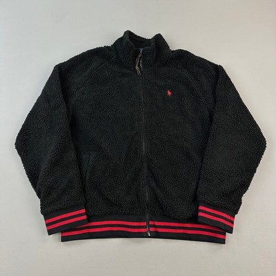 Polo Ralph Lauren Jacket Mens Large Black Full Zip Retro Deep Pile Sherpa Talon
