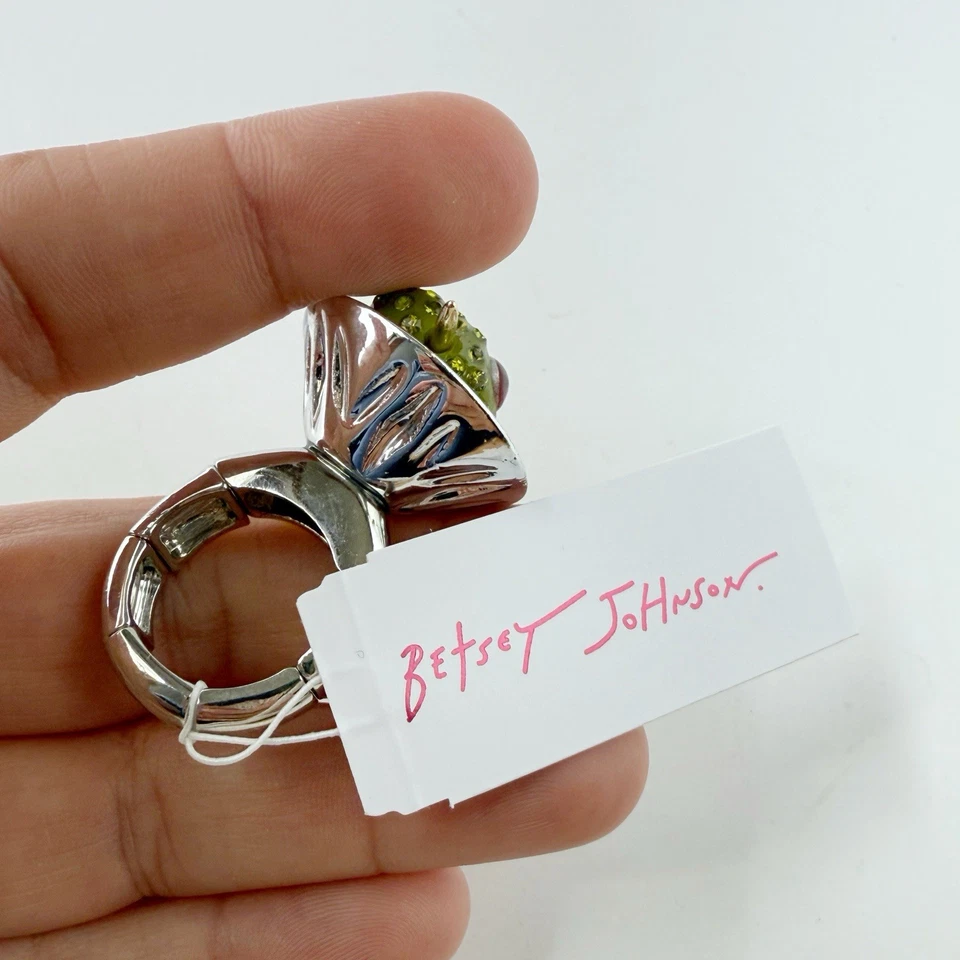 Anel de coquetel Betsey Johnson Martini vidro com azeitonas verdes cristal elástico NOVO - Imagem 4 de 4