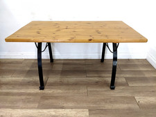 DINING TABLE Solid Pine Tabletop Black Iron Frame Legs Rustic FREE DELIVERY