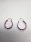Purple Enamel Metal Dangle Hoop Pierced Earrings Vintage