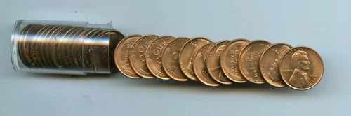 *1941-S 1/2 roll of Lincoln Cents, Choice Uncirculated Full Red in vintage tube*