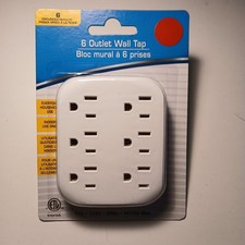 6-Outlet Wall Tap Extender 3-Prong, Side Access, Multiple Plug, Vertical Power.