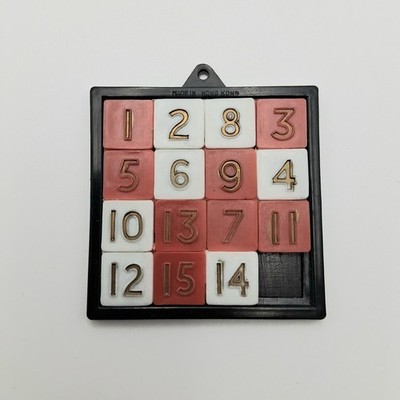 Vintage 15 Puzzle Sliding Tile Game Red White Plastic Hong Kong