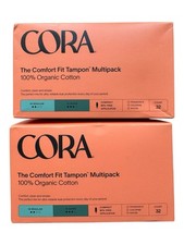 2 x Cora Comfort Fit Organic Cotton Tampons Multipack Reg + Super - 2 x 32 Count