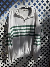 Vintage Happily Grey Green Striped Pullover Q...