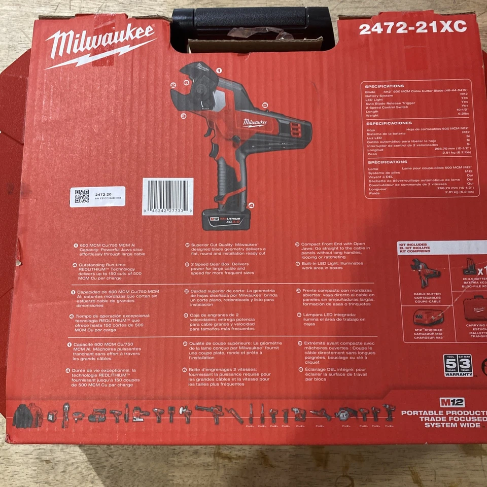Milwaukee 2472-21XC M12 600 Mcm Cable Cutter - Red - Image 2 of 4