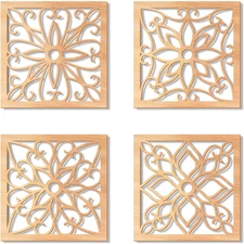 4 Pieces Thicken Rustic Wall Decor,Flower Carved Wall Art,Wooden Hollow Carved D