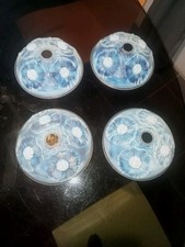 4 Tulipes Coupelles " FLEURS " Verre Bleuté Opalescent Art Déco / Ezan Etling ?