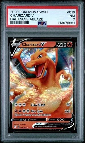 2020 POKEMON SWORD & SHIELD DARKNESS ABLAZE #019 CHARIZARD V PSA 7