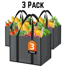 3 Pack Reusable Grocery Bags Heavy Duty Foldable Canvas Tote Large Shopping Bag