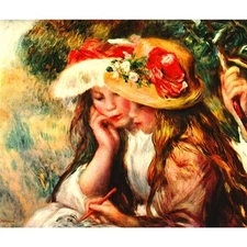 Two reading girls in a garden - 40x50 Inch Rolled Canvas Wall Art Print