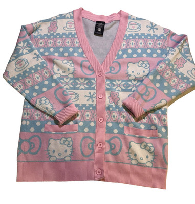 Hello Kitty Kawaii Cardigan Sweater Pink Blue Pastel Coquette Y2k Sanrio XL