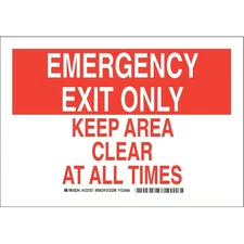 BRADY 123787 Emergency Exit Only, Keep Area Clear At All Times, 7 in x 10 in,