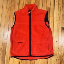 VTG GAP Fleece Vest Mens Large Full Zip Front Flap Pockets Mock Neck ORANGE Warm