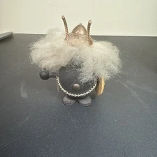 VTG Scandinavian Wood Viking Figure MCM Beard Helmet Axe Denmark Style Folk Art